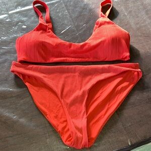 TiniBikini Ribbed Orange Two-Piece Bikini Medium